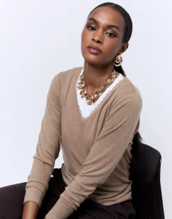 T-Shirt manches longues uni BEIGE Femme