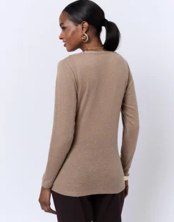 T-Shirt manches longues uni BEIGE Femme
