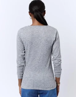 T-Shirt manches longues uni GRIS Femme