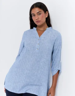 Tunique manches 3/4 à fines rayures BLEU Femme
