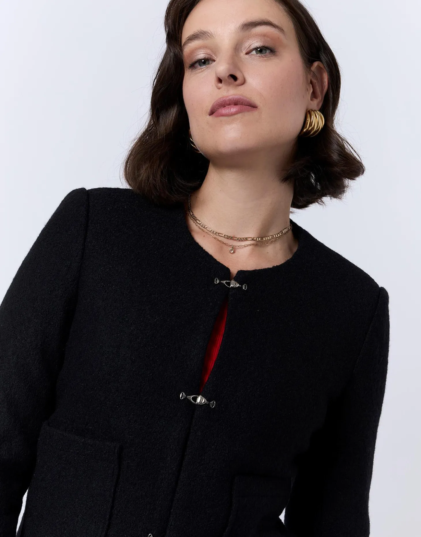 Veste courte contenant de la laine unie NOIR Femme