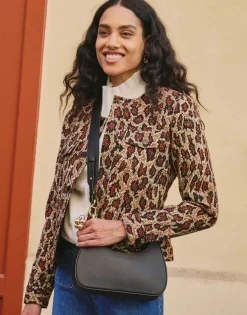 Veste courte en jacquard imprimé léopard BEIGE Femme
